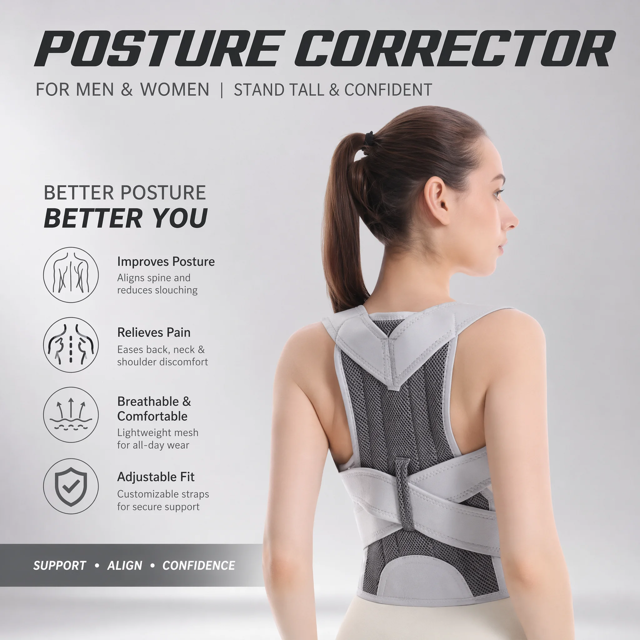 Posture Corrector Back Brace - Neues Design Buckelkorrektur-Gurt, Oberer Rückengurt, Schulter-Haltungskorrektur,