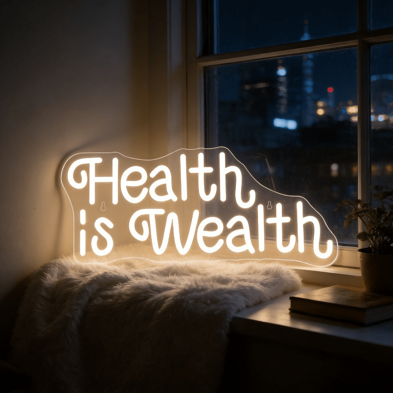 Health Wellness Gym - „Gesundheit ist Reichtum“ Neon-Schild LED-Leuchtreklame für